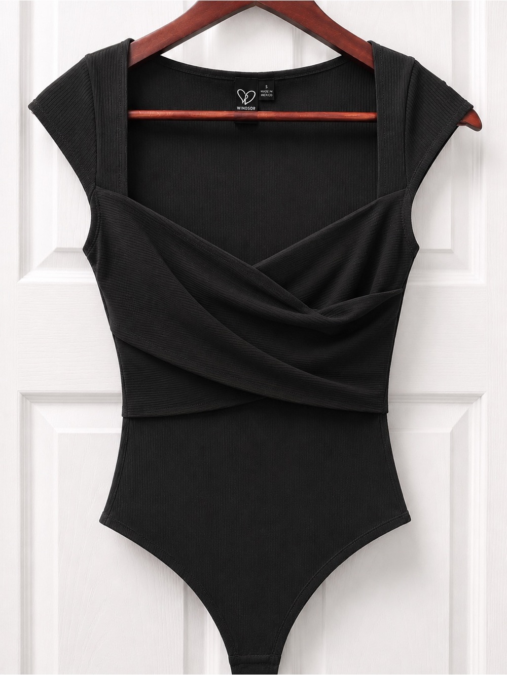 Windsor Black Ribbed Wrap-Front Tank Bodysuit